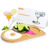 Mugvell Margarita Salt Rimmer Set with bamboo stand enables precise, spill-free rims.