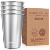 MUMIGUAN 16oz pint cup set on campsite table, stackable for outdoor adventures.
