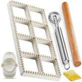 MUMSUNG Ravioli Press square mold creates eight even ravioli shapes.
