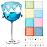 Mumufy wine glass covers with charms add color and keep bugs out during outdoor sipping.