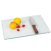 Murrey Home glass cutting board top view shows a clear surface ideal for precise chopping.