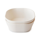 Mushie square dinnerware ivory bowls on table for easy family mealtime convenience