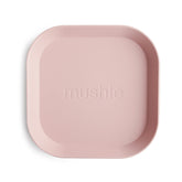 Mushie square dinnerware plates blush 2-pack for easy self-feeding