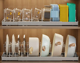 Mustorn expandable pot lid organizer in cabinet showing easy access and neat lids.