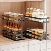 Mustorn pullout spice rack in cabinet with two-tier design for organized jar storage