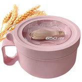 MUUBOOX pink wheat straw ramen bowl top view highlighting easy-grip for on-the-go meals
