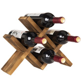 MyGift 4-Bottle Rustic Brown Wood Wine Rack on countertop holds 750ml bottles horizontally