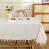 MYSKY HOME tablecloth 60x120 inches with beige tassels for elegant dining