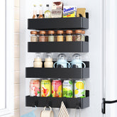 Mystozer magnetic spice rack on fridge, four-pack, black finish for easy access.