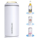 MYTHQUATE 3-in-1 slim can cooler with matte white finish for condensation-free grip.