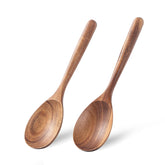 MZROO wooden spoons 2pc set in natural acacia, perfect for mixing and serving