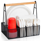 NACIMAX paper plate organizer with handle on countertop for easy access.