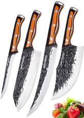 Naitesen 4pc hand-forged knife set shown together for versatile kitchen prep.