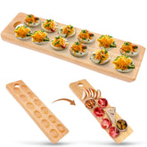 Namre' wooden deviled egg platter with 12 wells for organized holiday servings.