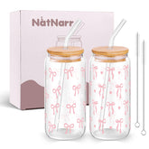 NatNarr coquette pink bow glasses showcase a chic 16 oz capacity for everyday beverages