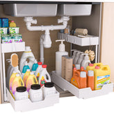 NATURE'S SOURCE 2-tier under-sink organizer with sliding drawer for clutter-free storage.