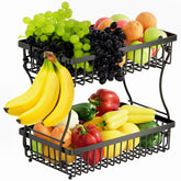 Nbwxcwbs 2-Tier Fruit Basket with Banana Hanger showing organized produce display