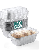 NEEBAKE 110-pack mini loaf pans with lids for bulk meal prep and gifting.