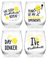 Nefelibata pickleball glass set 4-pack with playful sayings for game nights and gifting.