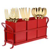 NelyBet utensil holder red, front view showing three compartments for organized counter space.