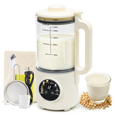 NestEase 8-in-1 nut milk maker glass pitcher with 50oz capacity for family batches.