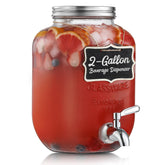 NETANY 2-gallon glass dispenser front view for clear iced drinks centerpiece