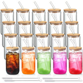 NETANY 20-pack glass cups with lids and straws for versatile entertaining.