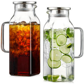 NETANY 2-pack 68oz square glass pitcher with lid for easy serving.