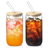 NETANY 2-pack glass cups with bamboo lids and straws for everyday iced drinks