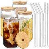 NETANY 4-piece drinking glasses with bamboo lids for eco-friendly serving
