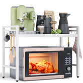 NETEL expandable microwave stand with two tiers saves counter space and keeps appliances accessible.