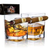 YouYah cigar whiskey glasses 2 pack with indented rest for steady handling