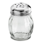 New Star Foodservice glass swirl cheese shaker with crystal clear body for easy topping visibility and control.