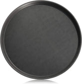 New Star Foodservice non-slip round tray with rubber lining in black for stable serving.