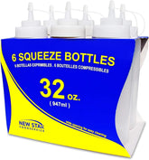 New Star Foodservice squeeze bottles with wide-mouth design for easy filling and cleaning.