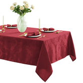 Newbridge Barcelona Damask Tablecloth burgundy close-up, rich weave for elegant dining.
