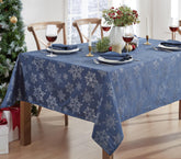 Newbridge snowflake tablecloth in navy and silver adds festive elegance to holiday dining