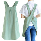 NEWGEM Japanese Linen Cross-Back Apron front view with accessible pockets for tools