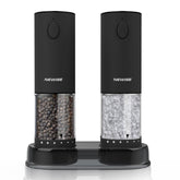 Newise electric salt and pepper grinder with LED light for precise seasoning during cooking.