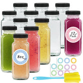 NEWMIAO 12-pack 250 ml glass bottles with lids for on-the-go storage and organization