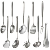 Newness 10-pcs cooking utensils set collection in stainless steel for durable kitchen tasks