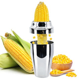Newness corn stripper with cup collects kernels for mess-free prep.