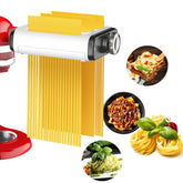NEWSETS pasta roller on a KitchenAid mixer creates smooth dough sheets for fresh pasta.