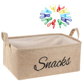 Newtay burlap snack basket keeps pantry snacks organized and accessible