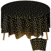 Newwiee round tablecloth with 84-inch diameter and black gold dot design