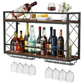 NEYCIL wall-mounted wine rack with two-tier glass holder for space-saving display.