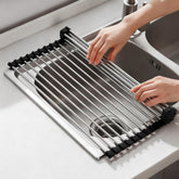 NEZUIBAN dish drying rack roll-up over sink in black, compact drying solution