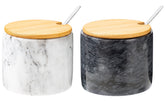 NHKRTE marble salt cellar set with 2 pieces, elegant storage for spices on the counter.