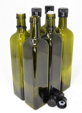 Nicebottles green olive oil bottle with cap and pourer, 750ml, six-pack