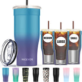 Niceyos universal iced coffee sleeve with 3-in-1 design in blue purple, accommodating multiple cup sizes